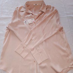 BRAND NEW UNIQLO Beige XS Satin Long-Sleeve Blouse